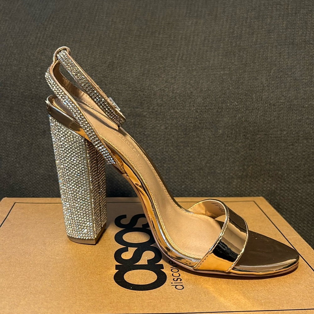 Never worn ASOS rose gold embellished block heeled sandals